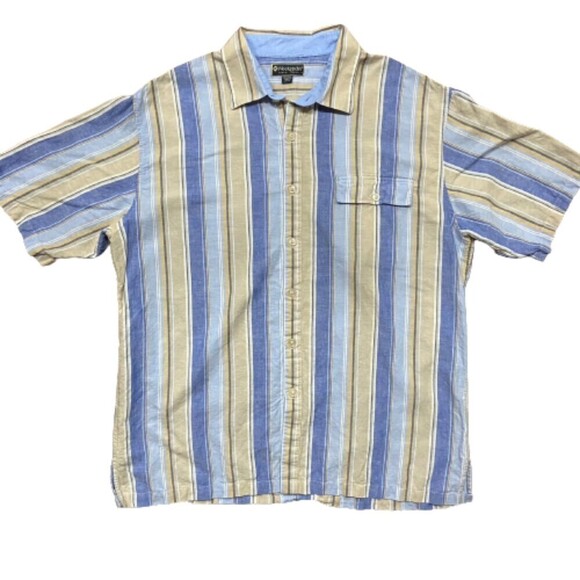 Weekender Vintage Linen Blend Striped Blue Tan Button Down Shirt Men's Size XXL - Picture 1 of 7